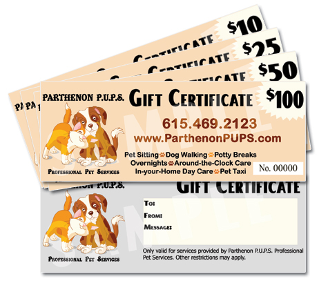 Pet Gift Certificates, On Sale